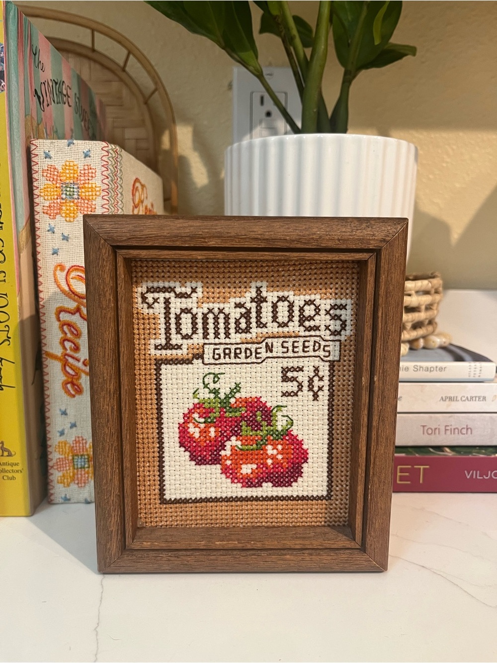 Handmade Cross-Stitch Tomato Seed Packet Framed Art 🍅